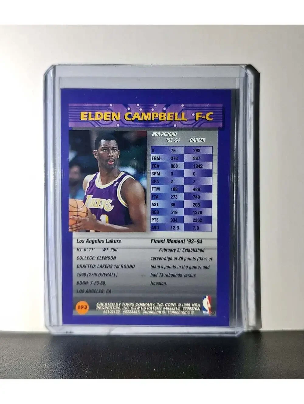 Elden Campbell 1994-95 Topps Finest #193 Basketball Card